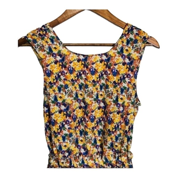 4/$45 AMERICAN APPAREL Yellow Blue Floral Sleeveless Mini Open Back Dress XS - Picture 3 of 8